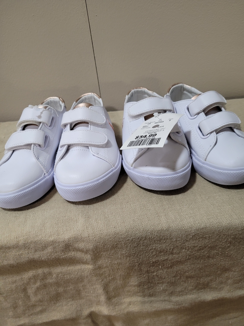 Puma Kids White Velcro Sneakers with Rose Gold Heel